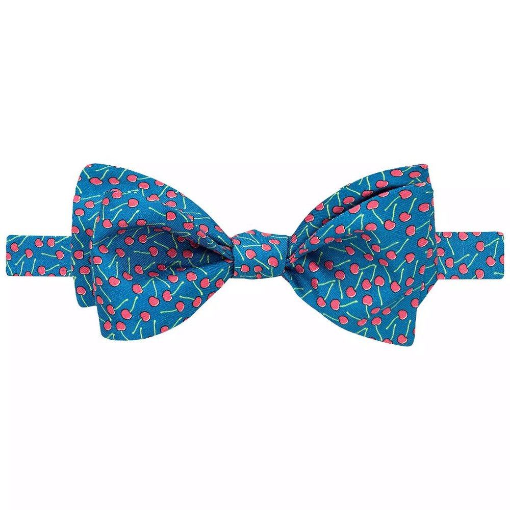 Thomas Pink Cherry Print Self Tie Silk Bow Tie
